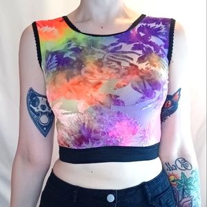 SYRIE Sample Burnout Velour Crop Top with Silver Studs & Glitter Detail.